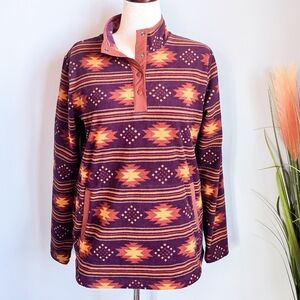 Duluth, Doubleback Southwestern Aztec 1/4 Snap Pullover Fleece Top, Size Medium